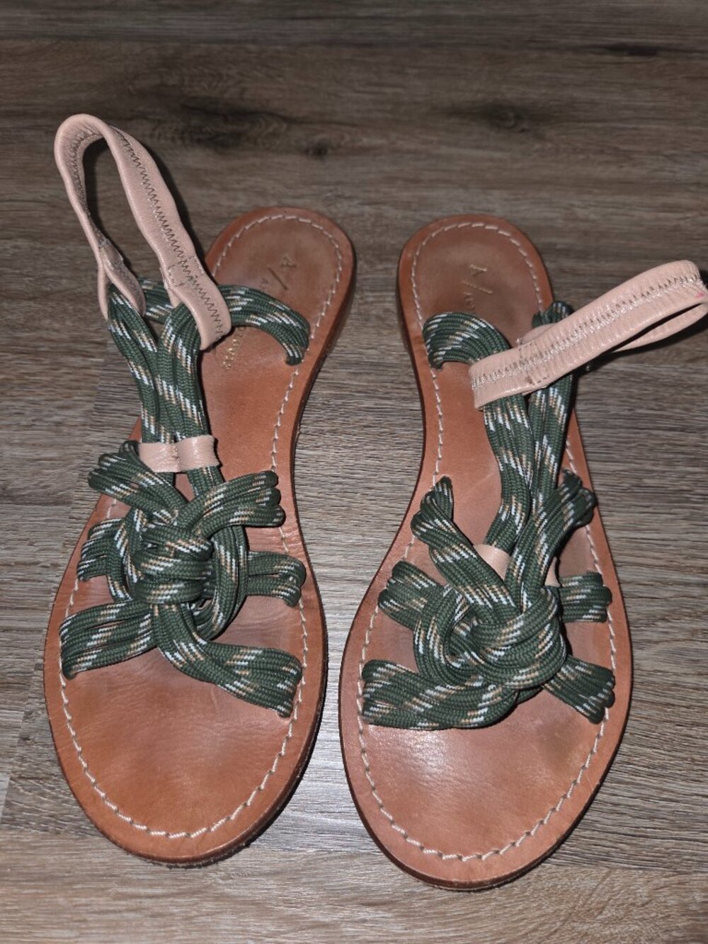 Anthropologie size 37 Leather Strappy Rope Flat REETA Sandal Shoes Sling-back
